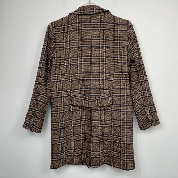 Free People Plaid Wool Blend Tweed Oversized Boxy Coat Overcoat Long Jacket Boho